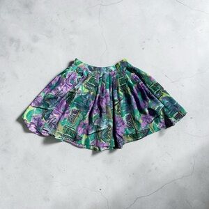 Vintage Floral Purple & Green Mini Circle Skirt Sz XS